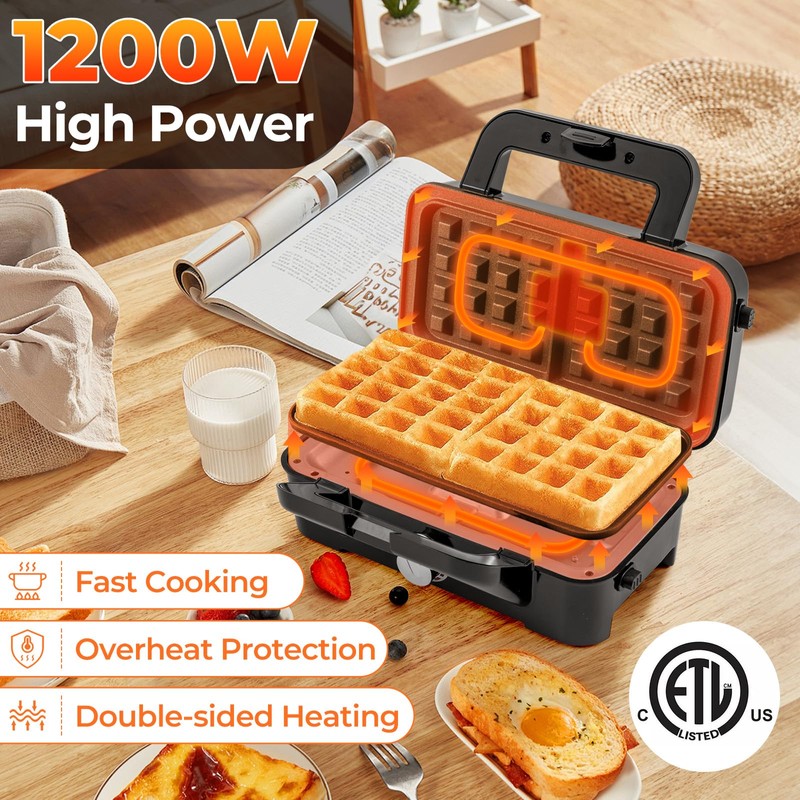 ARLIME 3 in 1 Waffle Maker, 1200W Electric Panini Press