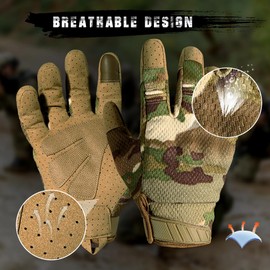 WTACTFUL Touch Screen Summer Breathable Tactical Gloves for Men Airsoft Paintball Hunting Outdoor Full Finger Gloves Camouflage M