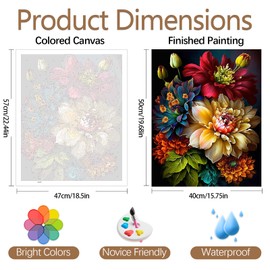 JATOK Paint by Numbers Adults, Paint by Numbers, DIY Flower with Brushes and Acrylic Paints, Hand Painted Oil Painting Canvas for Home Decor, Without Frame (40 x 50 cm)