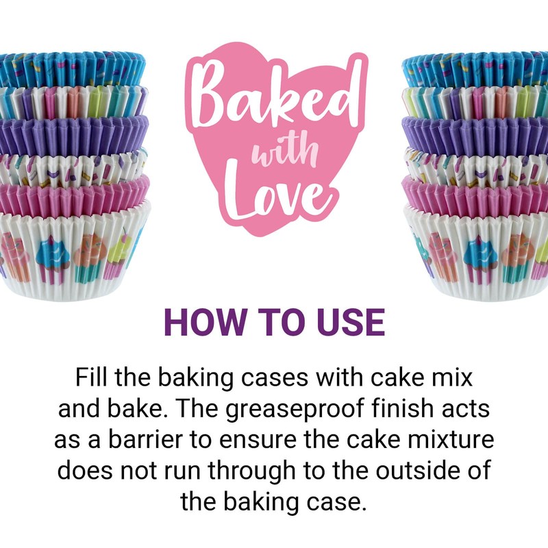 Baked with Love Pastel Cupcake Cases, 50mm Baking Cups, Multicoloured