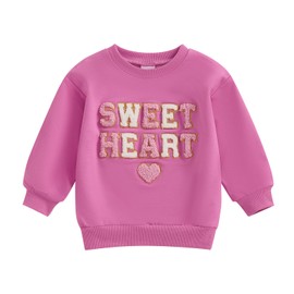 ZyHwShine Toddler Baby Girl Valentines Outfit Letter Embroidery Sweatshirt Crewneck Pullover Long Sleeve Sweater Clothes (sweet heart-Pink, 18-24 Months)