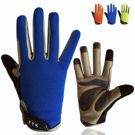 Kids Cycling Gloves Full Finger Gel Padded Anti Slip Value Pair, Bike Gloves Girls Boys Junior Good Grip Breathable for MTB BMX Dirtbike Ridding Sport Outdoor(XL,Navy)