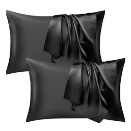 Seiwohl Satin Cushion Cover 40 x 80 cm, Set of 2 Satin Pillowcases 40 x 80 cm Pillowcase Cushion Cover for Hair and Skin, Similar to Silk, Black