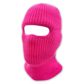 Double Layered Knitted One Hole Ski Mask - Assorted Colors Tactical Paintball Running, Hot Neon Pink, Large