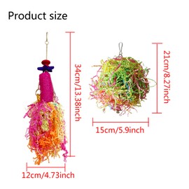 Vehomy Chicken Toys for Hen with Natural Colorful Loofah Shredder Toys Handmade Bird Chewing Foraging Shredding Hanging Toys for Medium Parrots 2pcs