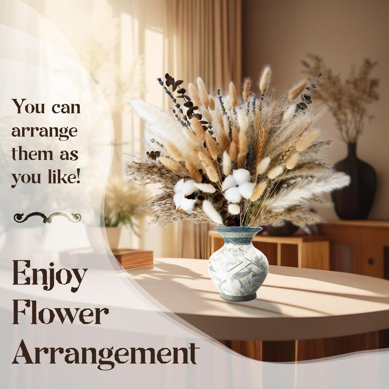 Natural Dried Flower Bouquet - Pampas Grass, Cotton Stems, Bunny