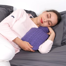 samply Hot Water Bottle with Knitted Cover, 2L Hot Water Bag for Hot and Cold Compress, Hand Feet Warmer, Neck and Shoulder Pain Relief, Lilac
