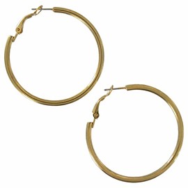 Shiny Gold Tone Solid Hoop Latch Back Earrings 1 11/16' Adorable Statement Jewelry Earrings for Women AG4484