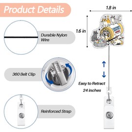 Funny Cat Pills Badge Reel, Cute Work Badge Holder with Retractable Clip, Name ID Badge Clips Keychain for Office Worker Doctor Nurse Teacher Employee