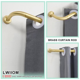 Lwiiom Brass Curtain Rod for Windows 28 to 120 Inch,Internal Splicing 1 Inch Diameter Disc Curtain Rod,Adjustable Room Darkening Curtain Rod with Aluminum Finials and Brackets,Wrap Around Design