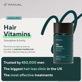 Manual Hair Growth Vitamin Supplements (180 Capsules) - for Thicker & Healthier Hair - with Multiple Vitamins Including Biotin & Collagen - for Hair Loss & Thinning - Take 1 Daily - 6 Month Supply