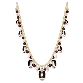 boderier Game Day Necklace Long Enamel Football Beaded Charm Necklace Football Pendant Sports Fan Jewelry