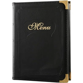 fieldlabo A4 Size PU Leather Menu Book, 7 Pages, 14 Sides for Restaurants, Menu Tables, Hotel, Restaurant, Cafe, Bar with Corner Hardware Black