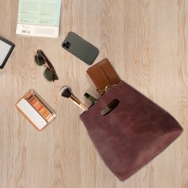 Hide & Drink, Minimalist Handbag for Women, Tote Bag, Rustic Purse, Full Grain Leather and Sheepskin, Handmade, Sangria