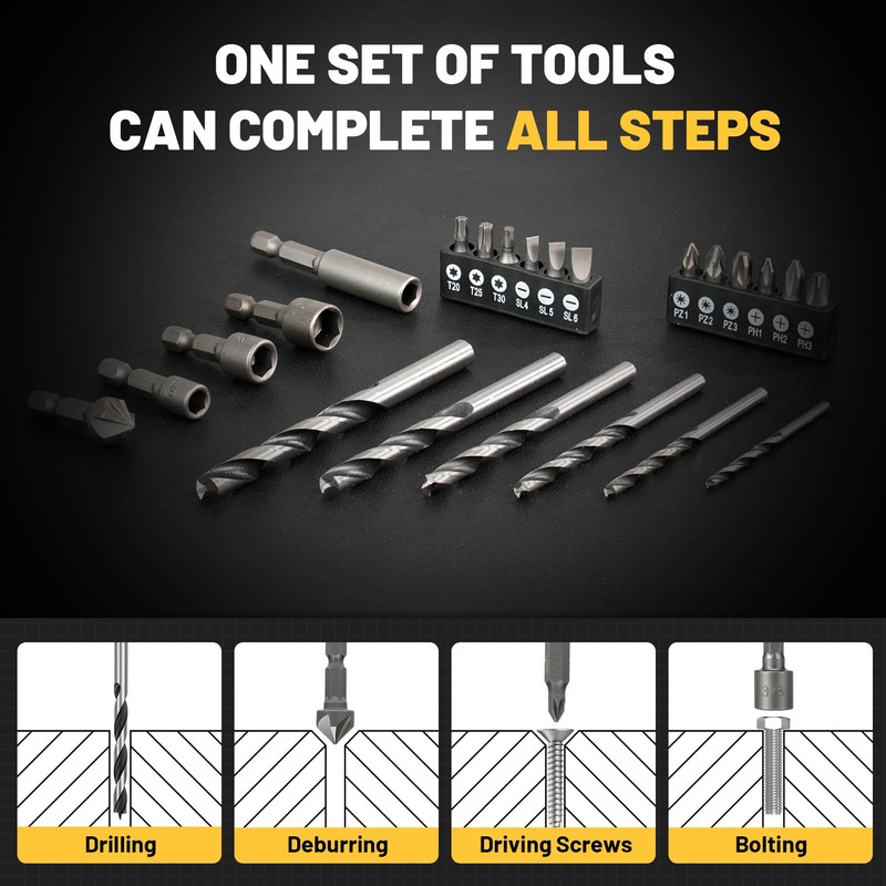 TOLESA 35pcs Drill Bit Set, Titanium Coated, HSS Twist Driver