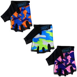 Boao 3 Pairs Kids Bike Gloves Kids Half Finger Fingerless Workout Gloves Non-Slip Gel for Bike Motorcycle(Vibrant,8-12 Years)