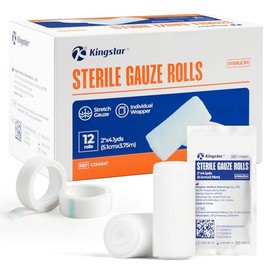 Sterile Gauze Rolls, 2" x 4.1 Yards, Conforming Stretch Gauze Bandage, Pack of 12, Firm Support for Dressings and Splints, Latex-Free First Aid Supplies Individually Wrapped with Bonus Tape