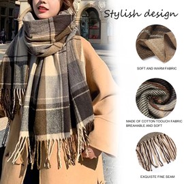 ECOMBOS Winter Tartan Scarf - Women Long Plaid Scarves Warm Wool British Style Spinning Tassel Shawl Stole For Women Ladies