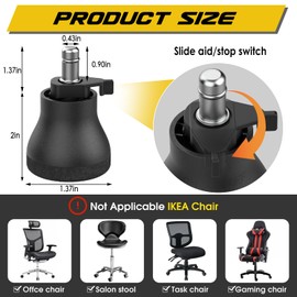 SKMYL Bell Glides Replacement Office Chair, Caster Wheels Stopper Feet with Separate Self Adhesive Felt Pads, Wheel for Carpet On Off Setting Hardwood Floors and Carpets (Bell Glides Set of 5)