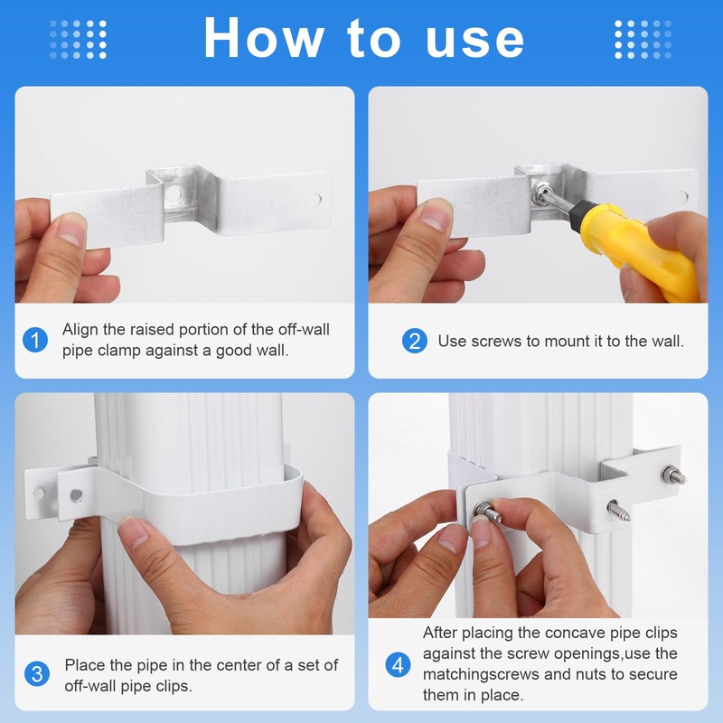 VYH Downspout Straps 2x3 and Wall Bracket, Fasteners White (2