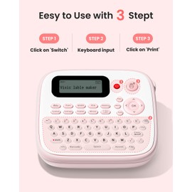 Pink Label Maker Machine-Vixic-D210S Label Makers,QWERTY Keyboard Labeler,Easy Handheld Portable Sticker Printer for Labeling with AC Adapter for Home School Office Organization