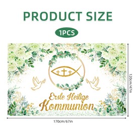 Communion Decoration Banner 170 x 120 cm, Communion Decoration Boy Girl First Communion Decoration Banner Green Neutral Background Hanging Decoration Communion Wall Party Confirmation Boys Girls