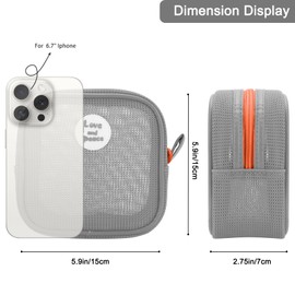 DOB SECHS Small Mesh Makeup Bag for Purse Thickened Square Mesh Cosmetic Bags with Colored Zipper for Women, Cute Mini Toiletry Pouch for Travel, Daily Accessories Organizer Pencil Case, Grey