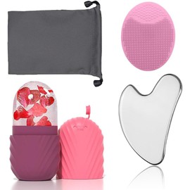 El Rodillo de Hielo Facial y Las Almohadillas Gua sha reducen la Hinchazón de la Cara y Los Ojos, y el Cepillo de Lavado Limpia las Impurezas Faciales.Hielo para la Cara(Rose)