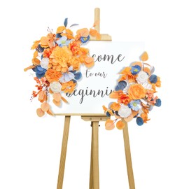 BASIMAN Set of 2 Wedding Flowers and Welcome Sign，Flowers for Backdrop Decoration,Wedding centerpieces for Tables,Floral Garland, Decorations for Reception(Brilliant Orange)