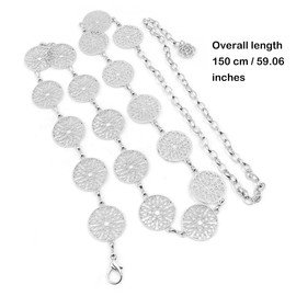 Hsthe Sea 59 inch Silver Adjustable Buckle Long Waist Belt Dress Belt Body Chain Fashion Chain Belt for Women Vintage Openwork Carved Metal Ring Waist Belt