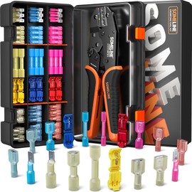 SOMELINE Heat Shrink Connector Crimp Tool Kit, 22-10 AWG Ratchet Crimping Pliers, with 18 Size Marine Grade Heat Shrink Disconnect Terminals and Nylon Disconnect Terminals, Wire Crimping Tool