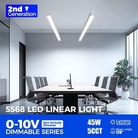 Barrina 5568-0-10V Series LED Linear Light Fixture, 2nd-Generation (Dimmer Not Included), 45W 4500LM Seamless Connection, 4FT Dimmable Hanging Light, 5CCT Linkable Ceiling Shop Light, White, 1 Pack
