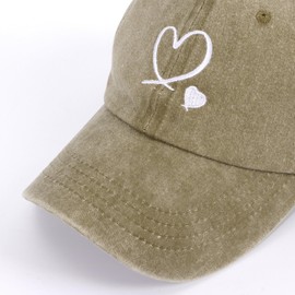 HeyCaps Women’s Ponytail Baseball Cap - Heart Embroidery Washed Adjustable Summer Sun Hat for Outdoor Travel Casual Wear Khaki
