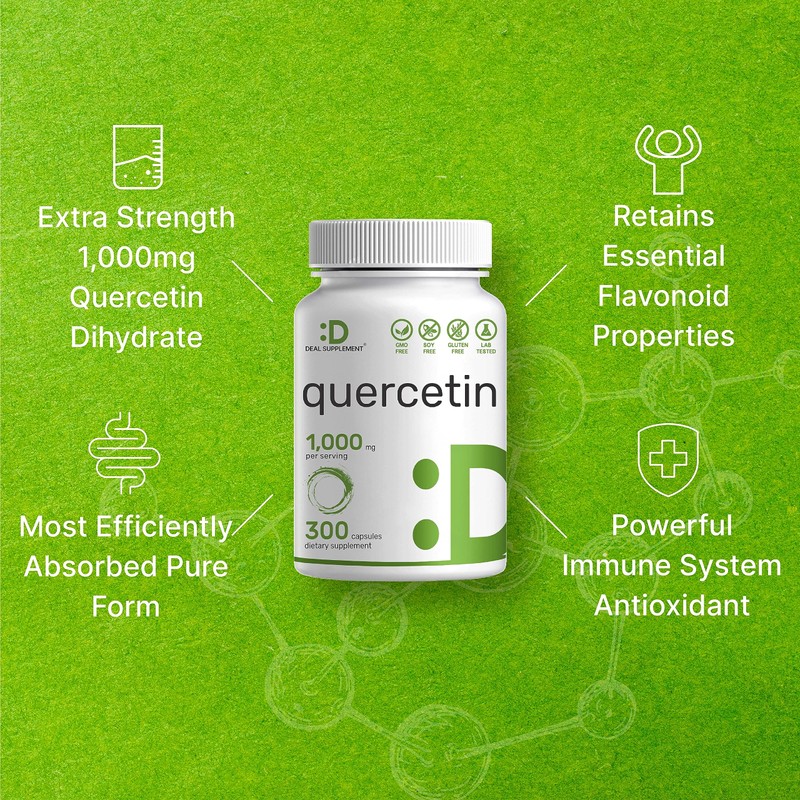 Quercetin 1,000mg Per Serving, 300 Capsules – Healthy Immune Support