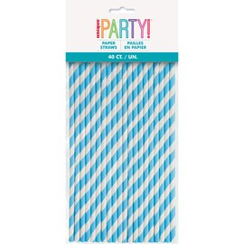 Stylish Powder Blue Striped Paper Straws - Perfect for Birthday Parties & Everyday Use - 40ct