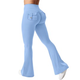 YEOREO Flare Leggings with Pockets for Women Brittany Leggings Workout Leggings for Women Butt Lifting Gym Yoga Leggings Light Blue