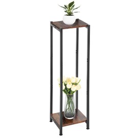 Extra Tall Plant Stand Indoor,40 Inch Plant Stands,2 Tier Metal Plant Stand with Heavy Duty Wood,Rustic Brown and Black