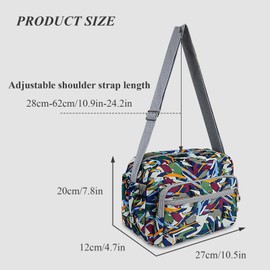 FuninCrea Women's Crossbody Bag, 4-Layer Zip Pocket, Shoulder Bag, Women's Large Capacity Handbag, Women's Crossbody Bag, Fashion Print Messenger Bags with Adjustable Shoulder Strap, coloured,