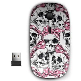KAWAMOUSE 2.4G Ergonomic Portable USB Wireless Mouse for PC, Laptop, Computer, Notebook with Nano Receiver (Skull Pink)