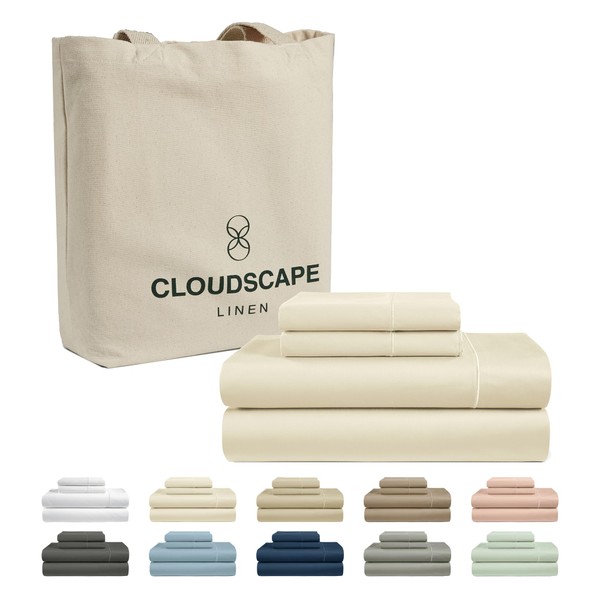 CLOUDSCAPE LINEN 100% Egyptian Cotton King Size Sheets Set, 4