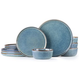 AmorArc Ceramic Dinnerware Sets for 4,Round Reactive Glaze Stoneware Plates and Bowls Set,Highly Chip and Crack Resistant Dishware | Dishwasher & Microwave Safe Dishes Set,Service for 4 (12pc)