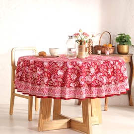 DecorAvenue - Funda de mesa impresa con bloque de mano, diseño exquisito, tela de algodón de alta calidad, perfecta para comedor y decoración, ropa de mesa de comedor (rojo cerezo, 6 plazas 72