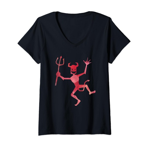 Halloween Dancing Devil Demon Creature Pitchfork Graphic V-Neck T-Shirt