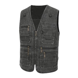 Spanye Men's Casual Vest Outdoor Photo Fishing Travel Vest 16 Pockets Sleeveless Jacket Waistcoat Gray-L