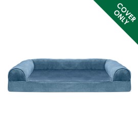 Furhaven Replacement Dog Bed Cover Faux Fur Velvet Sofa Style Machine Washable Medium Harbor Blue