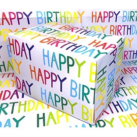 RECYCLED AND RECYCLABLE Happy Birthday Wrapping Paper. 5 XL eco friendly sheets. Made in the Uk. Packaged in compostable materials.