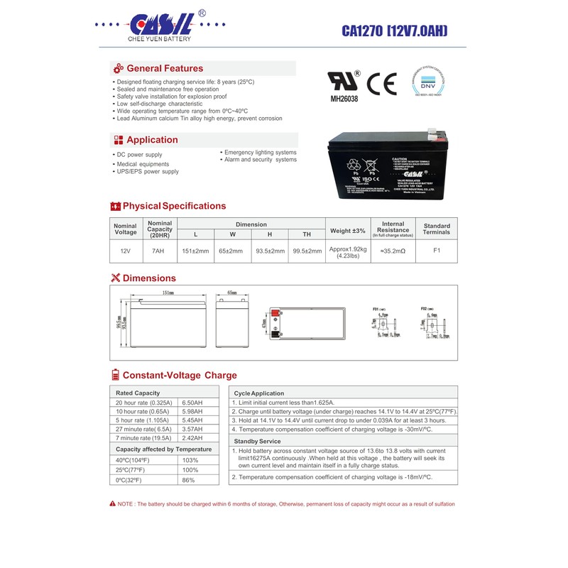 Casil Original CA1270 12v 7ah ADT Home Alarm Battery (2