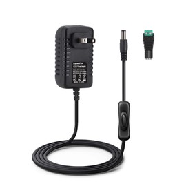 AspenTek 12V Power Supply with Switch for 12V LED Light Bar, Strip, Neon Sign, CCTV, Max 24watts, 2A, Black, Modern Style, 5.5 mm x 2.1mm DC Barrel Connector