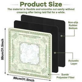 Chinoiserie Mahjong Mat Set with 1 Carrying Bag Anti Slip Noise Reduction Gaming Mat 31.5×31.5 Inch Green Gaming Tablemat Mahjong Accessories Gifts Multi Purpose Game Table Cover for Board Tile Games