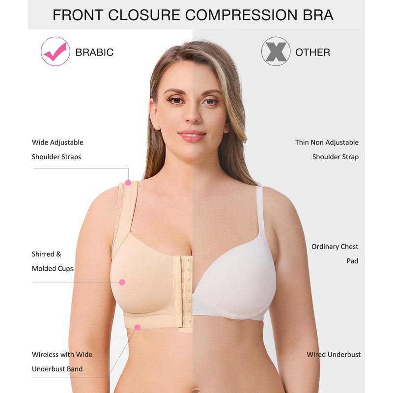 BRABIC Front Closure Post Surgery Compression Bras for Women Mastectomy